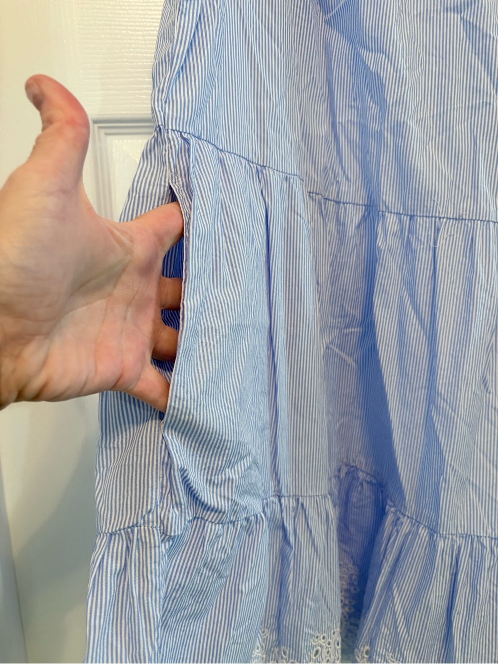 Calypso St. Barth Light Blue Striped Eyelet Hem Sundress - Picture 4 of 8